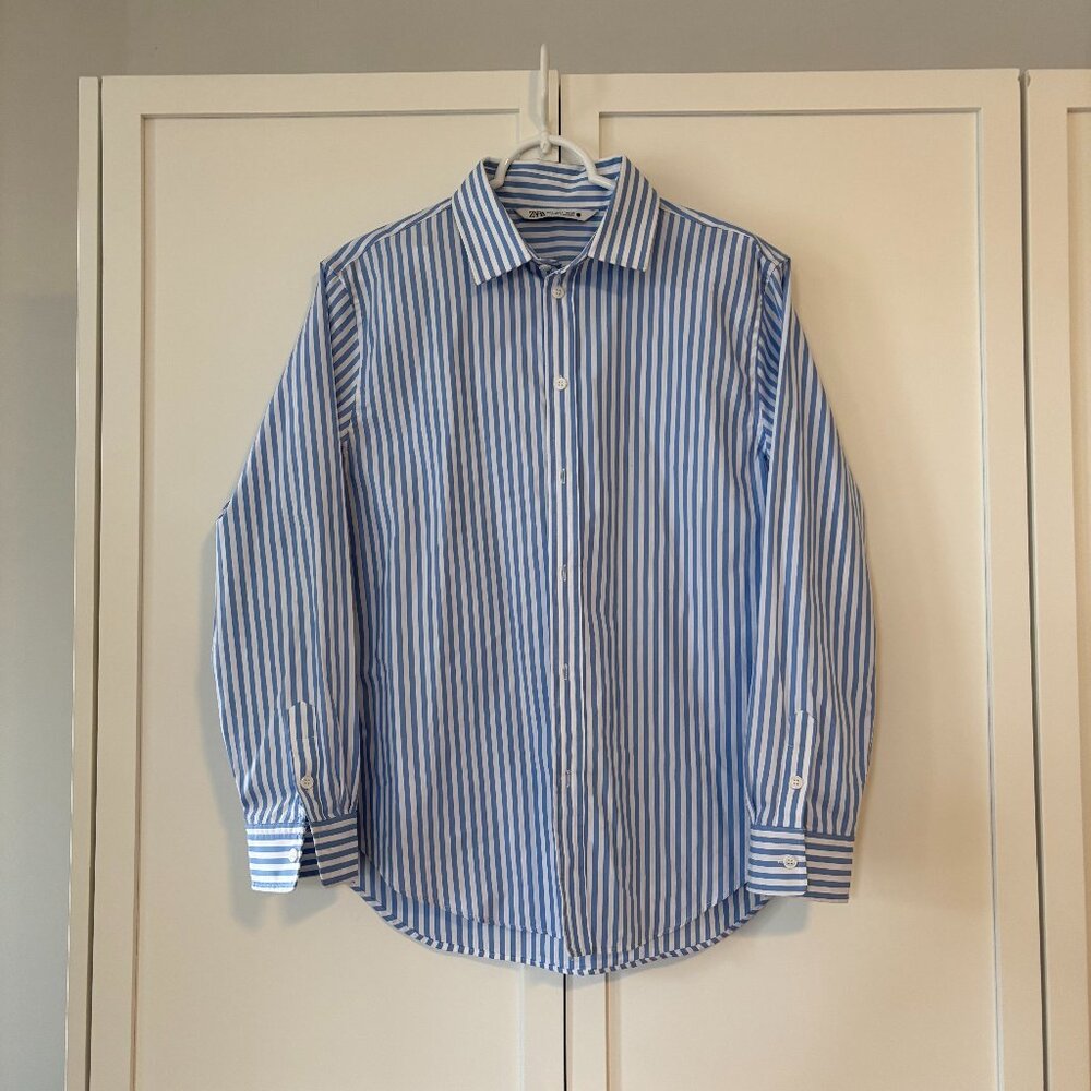 Zara button down women's coton striped shirt (size L)